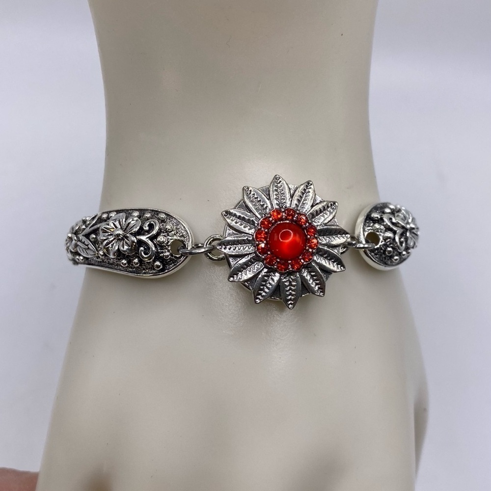 Elegant Victorian Style Floral Bangle Bracelet & Red Sunflower Ginger Snap NWT - Picture 4 of 13